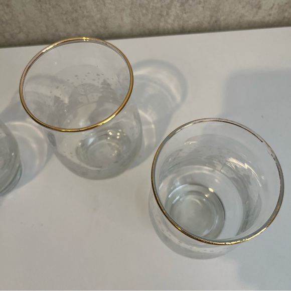 Vintage Libbey Piney Forest Elegant Etched Glass Gold Rimmed Glass Tumblers 4 pc - Picture 5 of 6